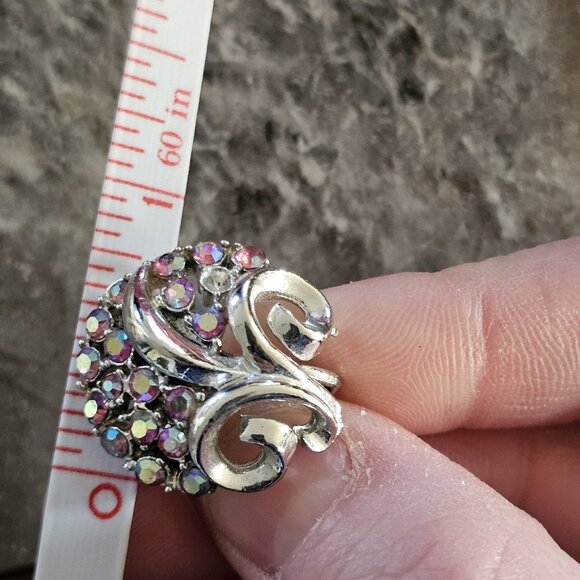 VTG Coro Silver Tone Clip On Earrings Pink AB Stones Aurora Borealis Mod 1960s - Picture 7 of 14